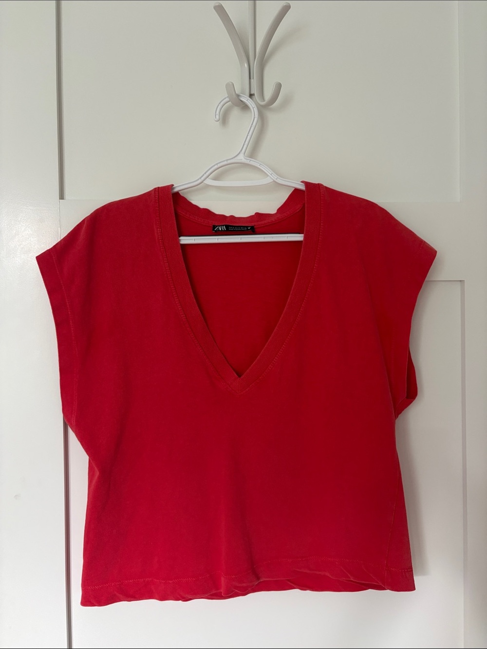 Zara Red V-Neck Cap Sleeve Women's Top size S